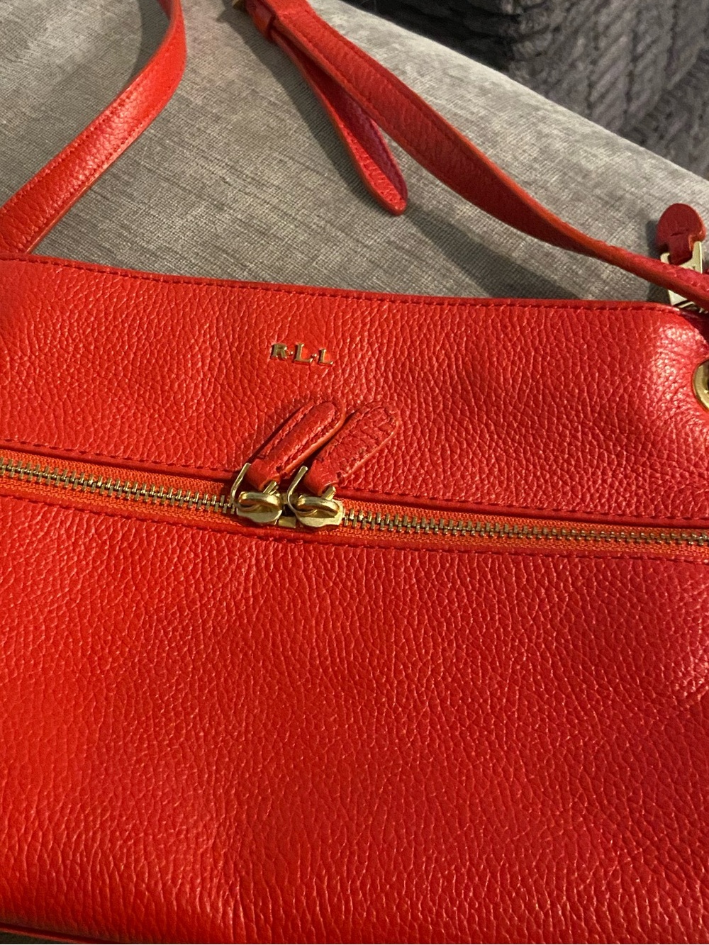 Lauren Ralph Lauren Red Pebbled Leather Crossbody with Gold Hardware - Picture 2 of 2